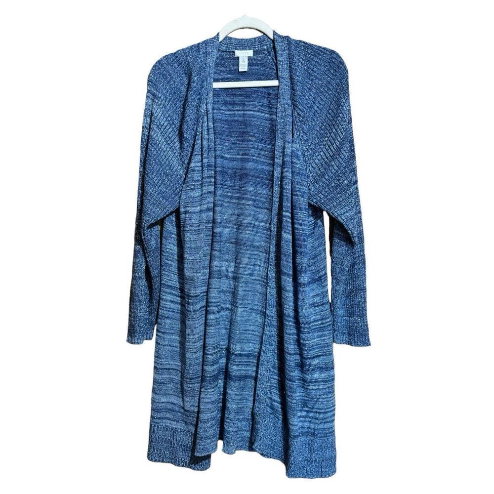 Chicos Duster Cardigan Womens Extra Large XL Multicolor Metallic Open Sweater